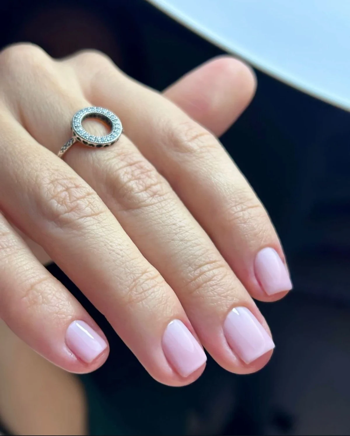 BIAB nail extensions with soft pink french tip finish at Blend Beauty Artisans, Capel Street Dublin